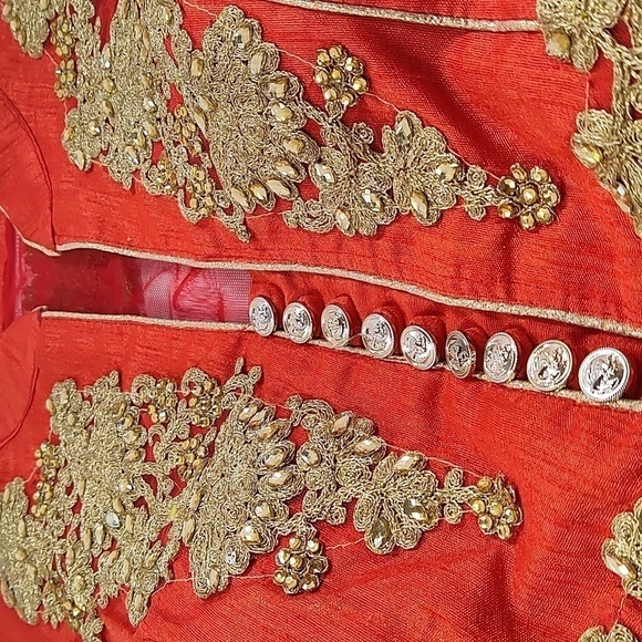 Red & Gold Embroidered High-Low Dress duster – Elegant Party & Wedding Outfit - Picture 5 of 7